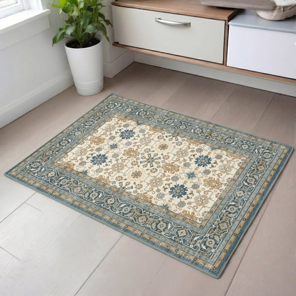 Printed Area Rugs 4'x6' Washable Non-Slip, Kazak-style Print Pattern Medallion Carpet for Living Room Bedroom Dining Room