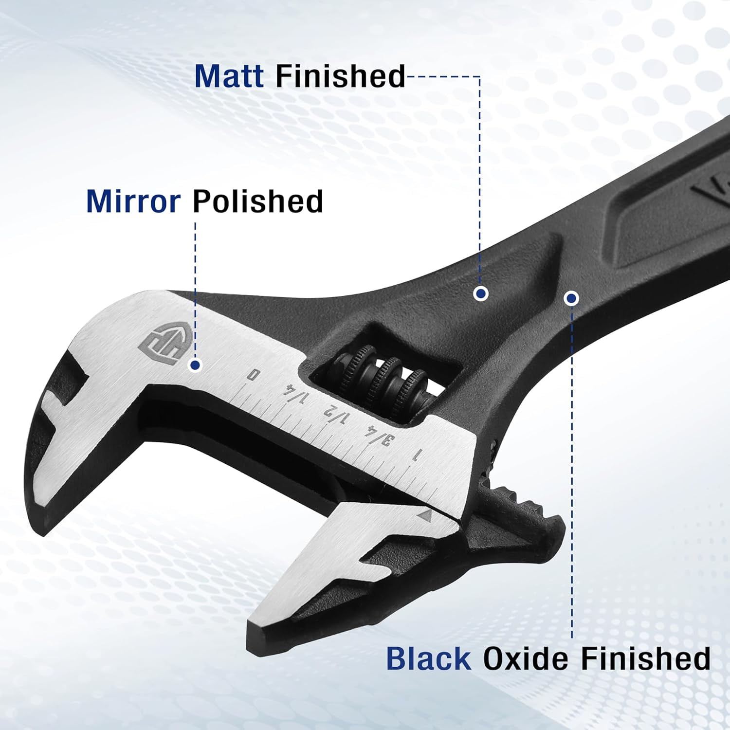 8" Adjustable Wrench, Black Oxide Wrench 8 Inch with Inch/Metric Scale, Premium Cr-V Steel