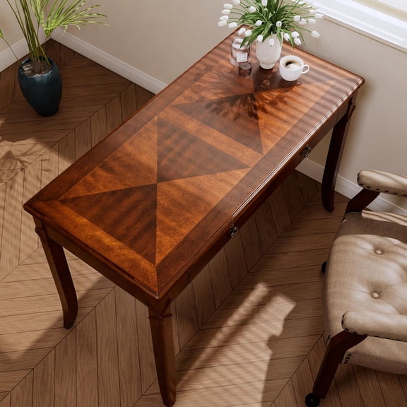 LEEMTORIG 46" W Traditional Solid Wood Writing Desk, Small Secretary Desk with 2 Drawers, Mahogany Cherry Wood Writing Table for Home Office, Queen  Style Cherry Brown BSZ-DR200