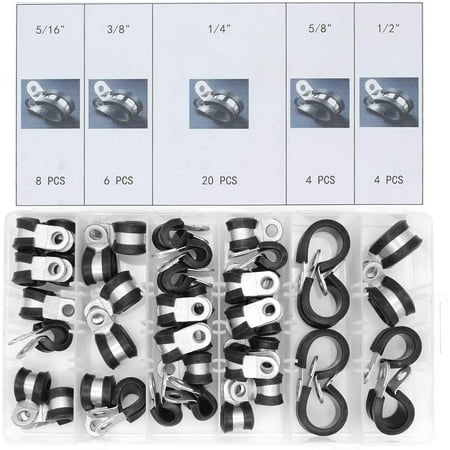 

Whataatahia Heavy Duty P Clips for Secure Hose & Pipe Fastening Stainless Steel Rubber-Lined Cable Clamps 42-Pack