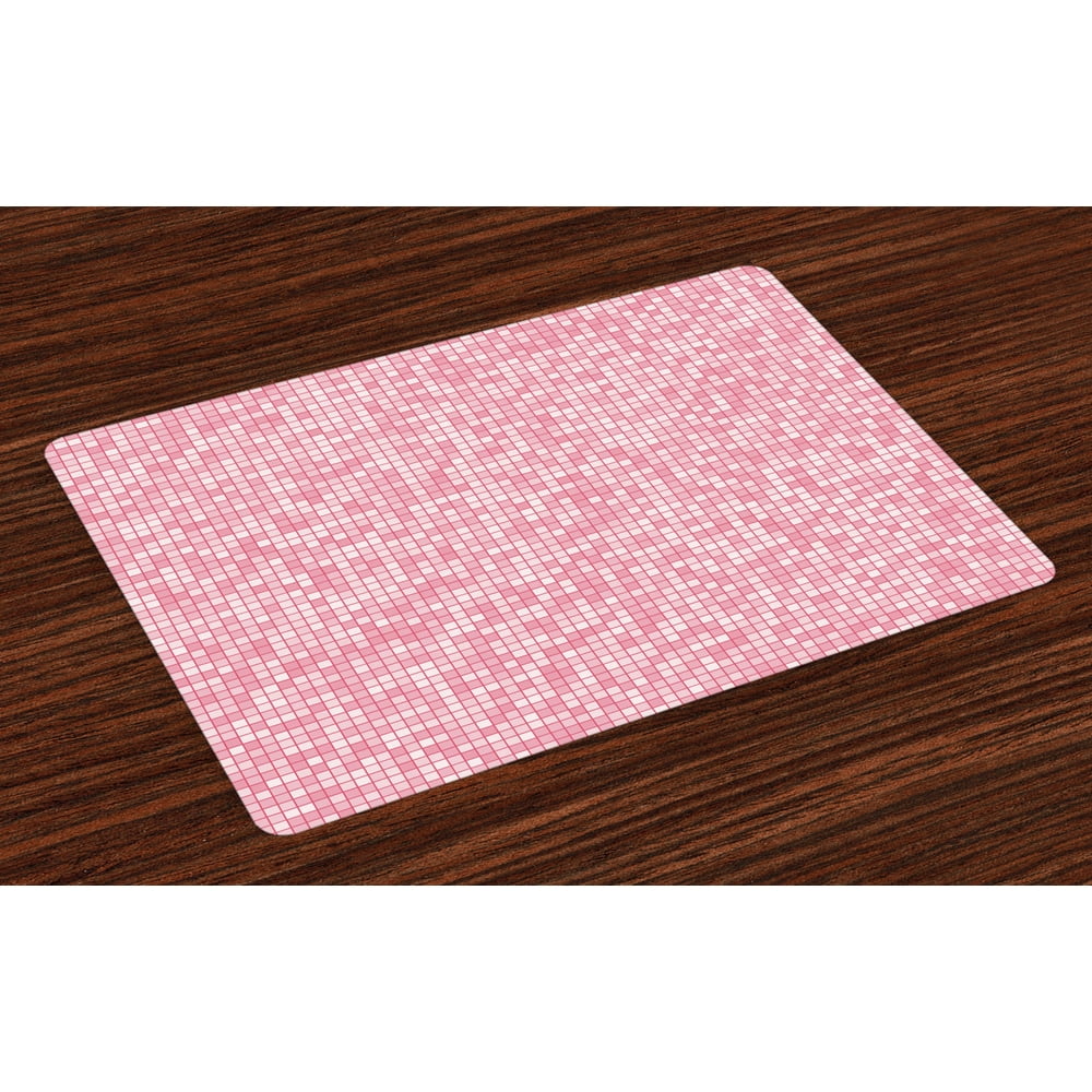 Pink and White Placemats Set of 4 Gingham Style Mosaic Tile in Pink