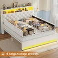 thumbnail image 5 of Afuhokles Full Bed Frame with Bookcase Headboard,LED Bed Frame with 4 Storage Drawers,Power Outlet, Modern Velvet Upholstered Platform Bed with 5 Shelf, No Box Spring Needed, Creamy White, 5 of 8