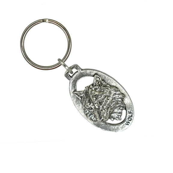 Wolf Head Keychain, Outdoors, Mammals, M041KC, Key Fob, Key Ring, Keys, Zipper Pull, Luggage Tag, Pewter, Backpack, Over 300 Keychains Designs, Handmade in the USA