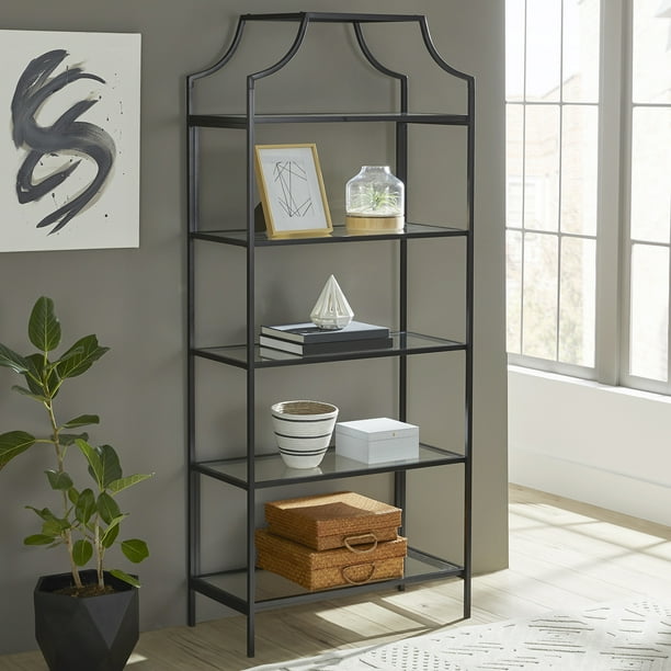 Better Homes Gardens 71 Nola 5 Tier Etagere Bookcase Black Finish Walmart Com Walmart Com