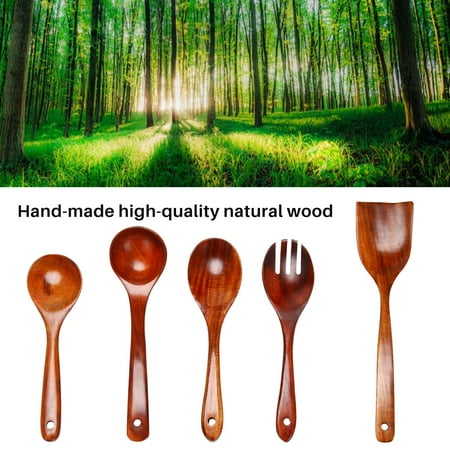 

Wooden Cooking Utensils - Wooden Spoons for Cooking Wooden Utensils for Cooking Wooden Kitchen Utensil Set of 5