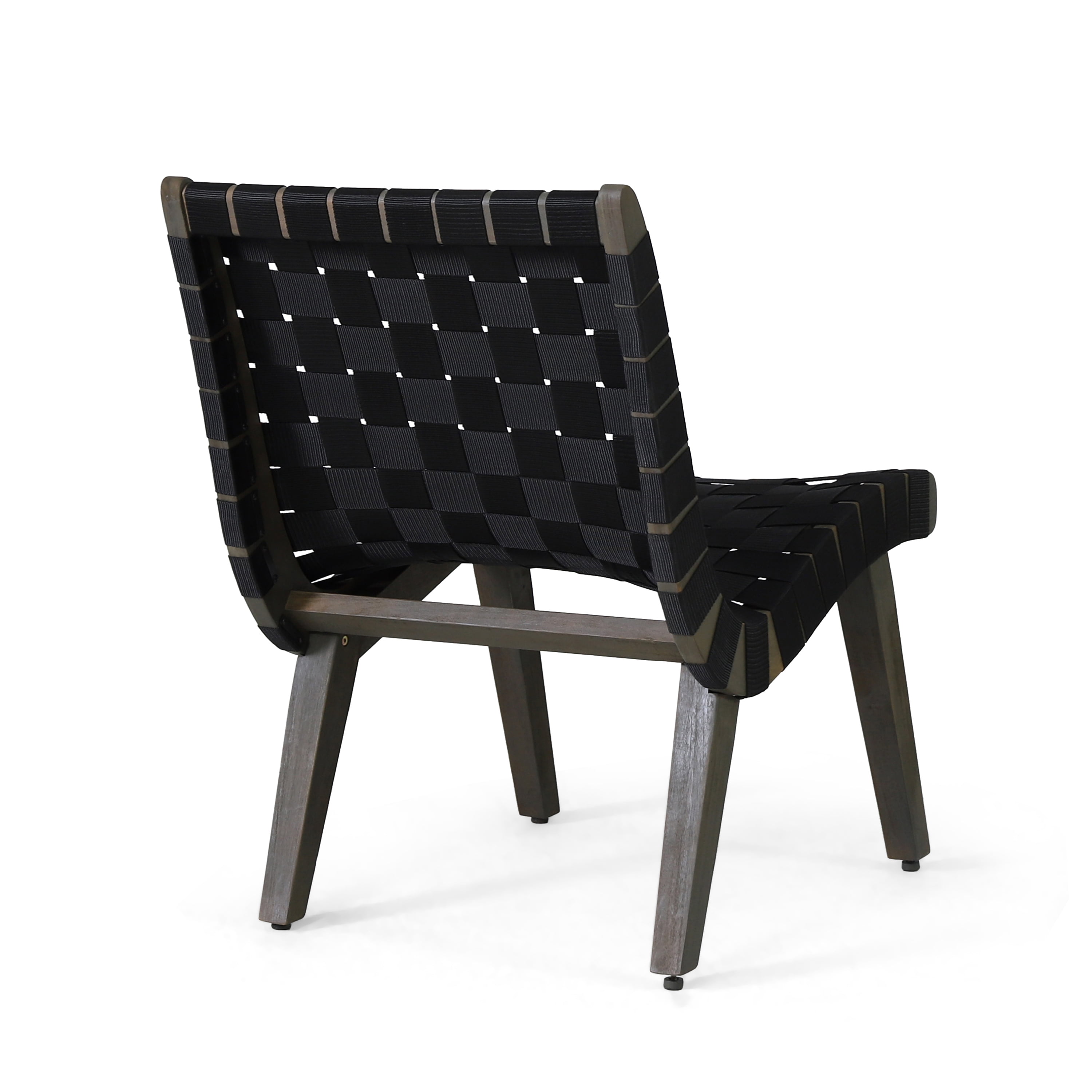 Outdoor Leisure Lounge Single Chair, Acacia Wood and Rope Combined Design for Patio Garden, Black