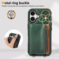thumbnail image 6 of Allytechgroup Stylish iPhone 16 Wallet Case, Premium Phone Case for iPhone 16 with Card Holder Zipper Pocket Hand Wrist Shockproof Stand Cover for Women Men, Green, 6 of 6