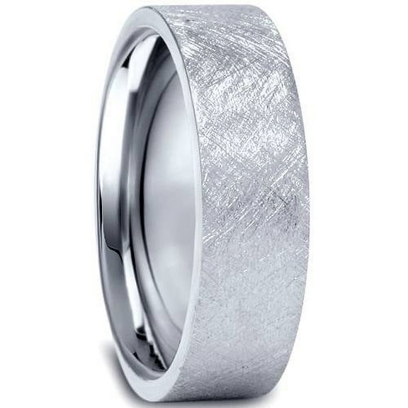Pompeii 10K White Gold Mens 6mm Flat Brushed Wedding Band (,)