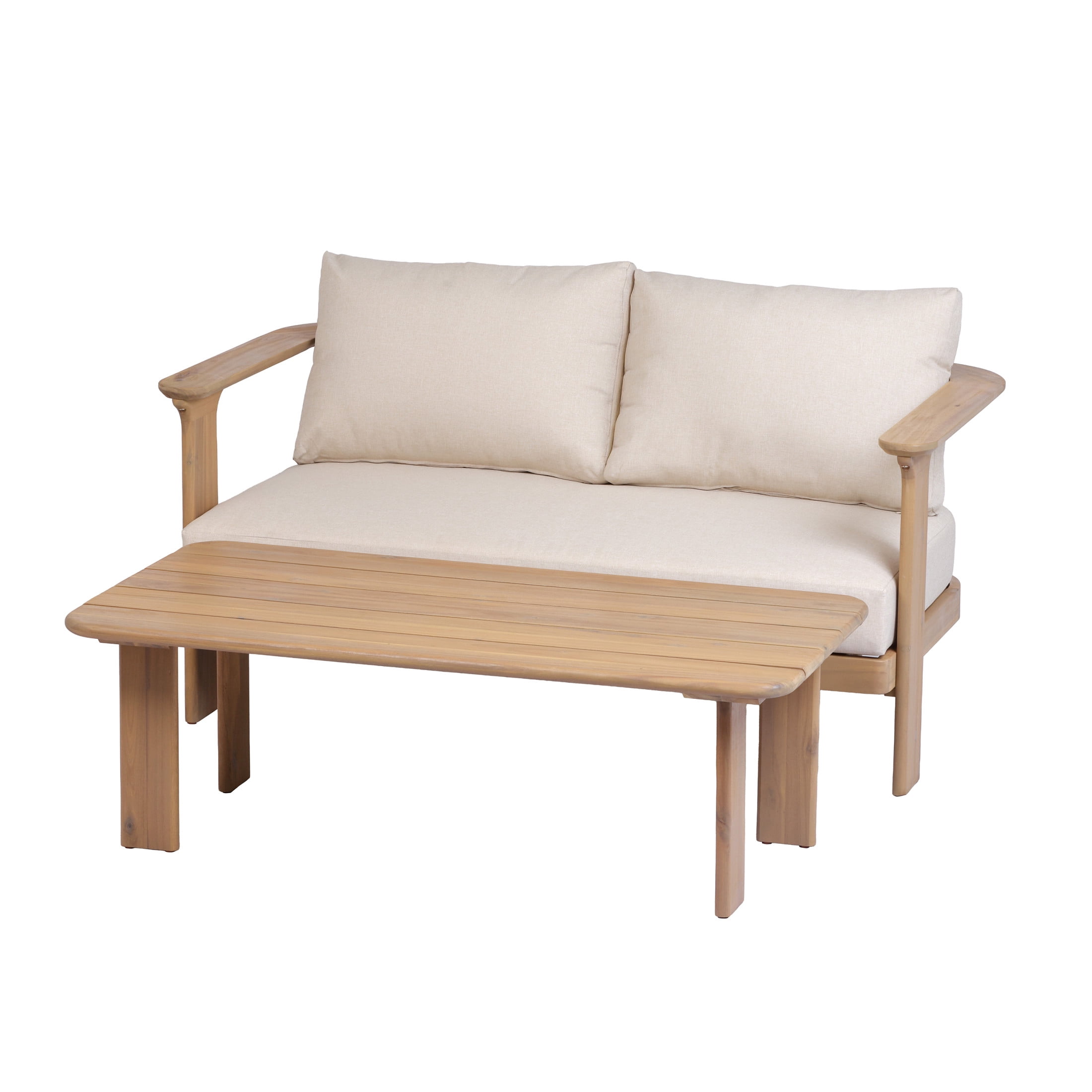 Christopher Knight Home 2-Piece Outdoor Loveseat and Coffee Table Set with Cushion, Brown+Beige