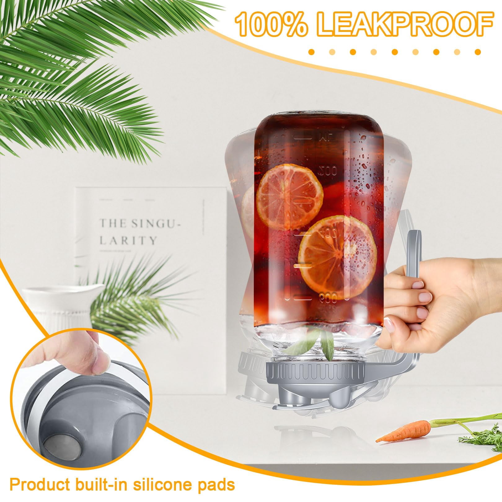 3 Pack 64 OZ Mason Jars with Lid, Glass Pitcher Double Leak Proof with Pour Spout Handle, 2 Quart Wide Mouth Breast Milk Pitcher for Fridge, Creamer Container for Coffee, Sun Tea, Juice（grey）