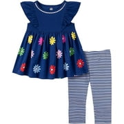 Kids Headquarters Girls 4-6X Floral Stripe Legging Set (Blue 6)