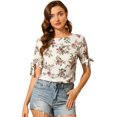 thumbnail image 1 of Allegra K Top Floral Para Blusas De Manga Corta Con Cuello Redondo Y Pu?os Para Mujer Blanco S, 1 of 5