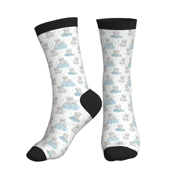 Crew Socks for Women Men Athletic - Playful Polar Bear Pals Soft Comfort Breathable Mid-Calf Sole Running Socks Womens Men