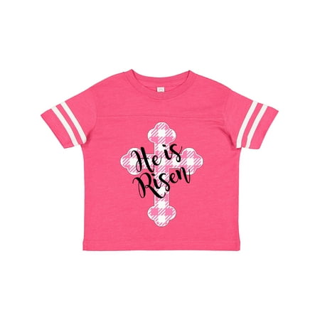 

Inktastic He is Risen Pink Plaid Cross Gift Toddler Boy or Toddler Girl T-Shirt