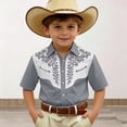 thumbnail image 2 of Rggeeun Toddler Boys T-Shirts Denim Woven Short Sleeve Lapel Collar Casual Printed Style Top With Buttons Versatile Tops,Grey,11-12 Years, 2 of 4