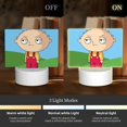 thumbnail image 3 of Cartoon Stewie Family Guy Acrylic Night Light Adjustable 3 Light Modes USB Cable Lamp Light Display Base Rectangular LED Light For Bookshelves Desk Bedside Tables Bedroom Child Room, 3 of 9