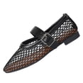 thumbnail image 2 of Miluxas Women's Mesh Ballet Flats Round Toe Fishnet Ballerina Flats Buckle Strap Mary Jane Ballet Flats for Parties or Casual Dress Shoes Black 6.5(38), 2 of 9