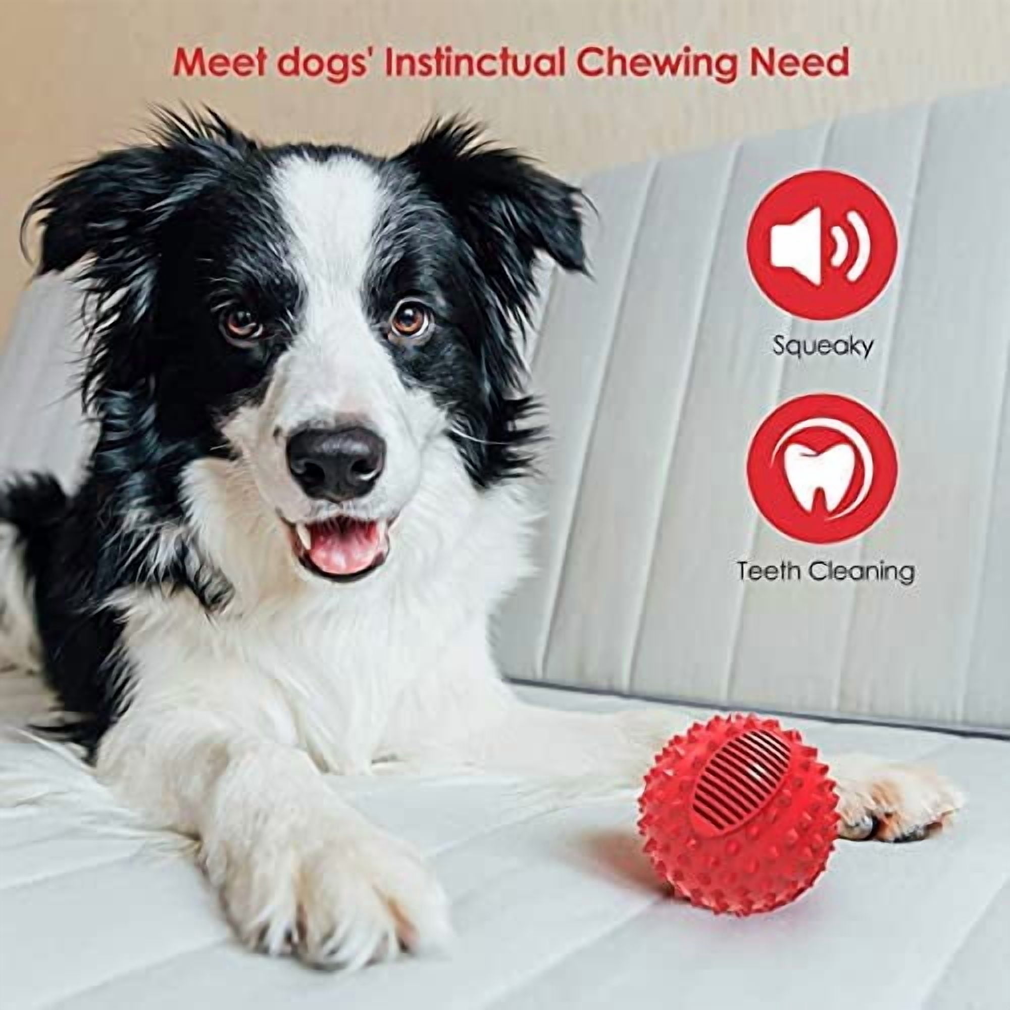4" Squeaky Dog Balls for Aggressive Chewers, Durable Interactive Dog Chew Toys for Teething, Floatable Indestructible Rubber Spiky Ball, Tough Pet Toys for Small, Medium & Large Breeds