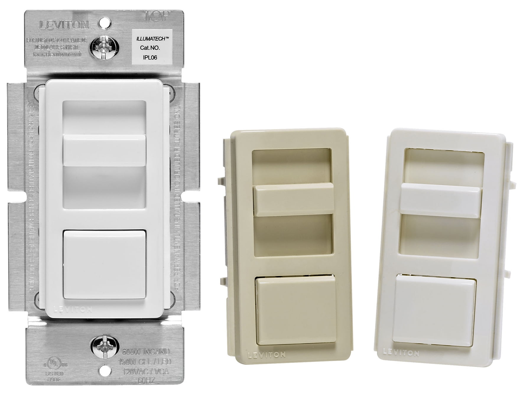 New Leviton White Preset Slide Dimmer Light Switch LED/CFL 600W 3-Way IPL06-10W 