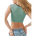 thumbnail image 2 of Franhais Women Summer Causual T-shirt, Short Sleeve U Neck Contrast Color Crop Top, 2 of 9
