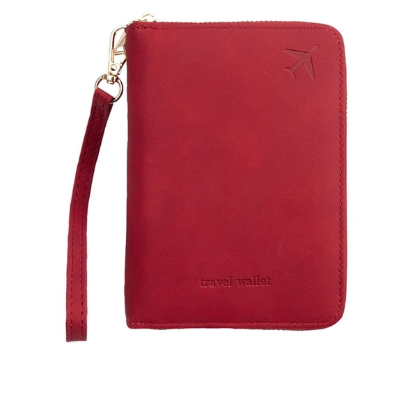 New Anti-Theft Passport Bag, Zipper Travel Passport Clip Multifunctional Storage Document Bag Travel Anti-Loss Item Family Bag, Red
