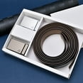 thumbnail image 6 of Men's Belt Genuine Leather Ratchet Belts for Men Automatic Buckle Automatic Buckle Gift Box Collection Silver and Grey, 6 of 6