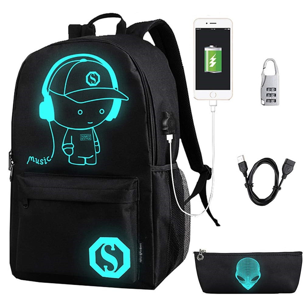 Night Luminous Backpack Anti-Theft Laptop Bag School Shoulder Bags With USB Port 