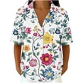 thumbnail image 2 of Favoffer Women's Floral Linen Button Down Short Sleeve Blouses V Neck Casual Summer Tops Loose Fit Hawaiian Shirts for Beach Vacation Daily Work, 2 of 7