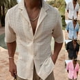 thumbnail image 3 of Camisa de punto hueca de verano para hombre, de color liso, ajustada, con solapa, de manga corta, ropa informal europea y americana para hombre, 3 of 6