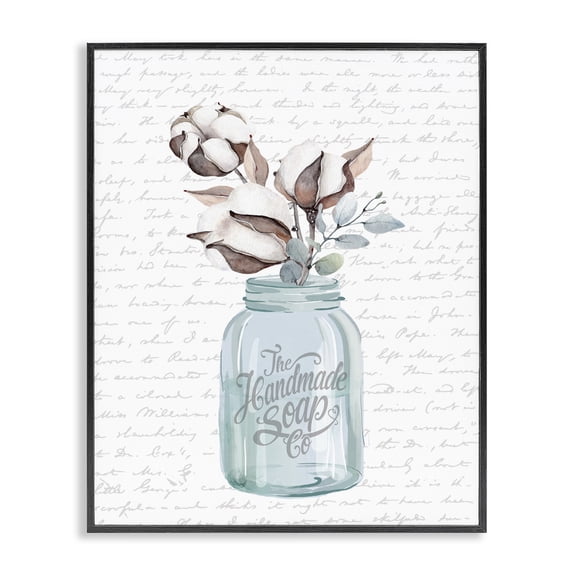 Stupell Industries French Country Handmade Soap Jar & Cotton Flower Black Framed Giclee Art, 11 x 14, by Lettered and Lined