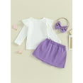 thumbnail image 5 of Baby Girls Skirt Outfits Newborn Flying Sleeve Ribbed Tops and Corduroy Mini Skirt Headband Set Infant Clothes, 5 of 10