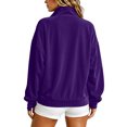 thumbnail image 5 of Smupbvky Womens Velour Zip Up Bomber Coat Stand Collar Long Sleeve Oversized Jacket Fall Winter Casual with Pockets (2XL, Purple), 5 of 8