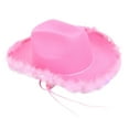 thumbnail image 3 of Segolike Bridal Cowgirl Hat with LED Charm Western Cowboy Hat for Beach Gift Party Favors Pink with Feather, 3 of 8