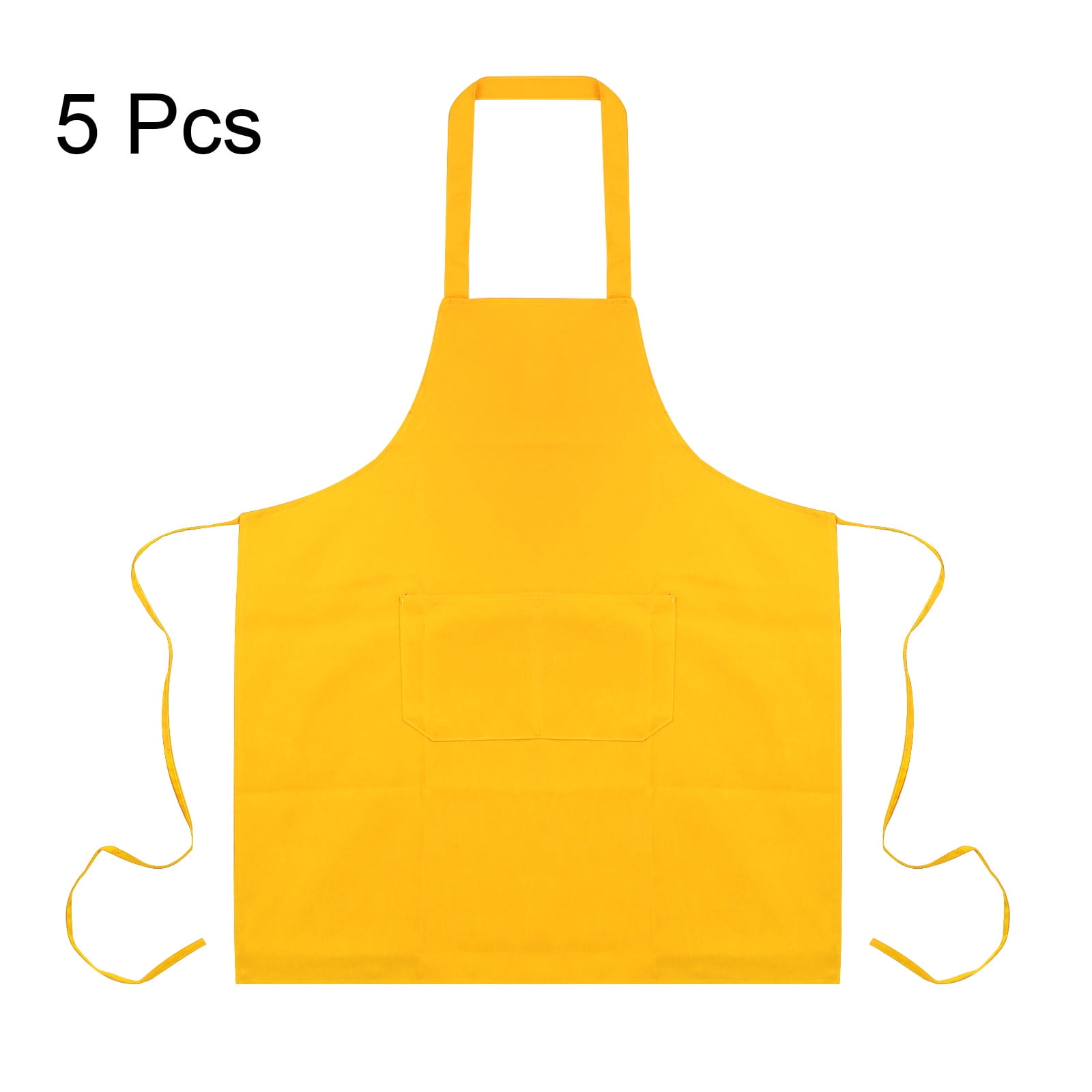 Uxcell 5pcs Kitchen Cooking Aprons 75x65cm Polyester Artist Painting Apron with 2 Pockets for Women Men Chef, Yellow