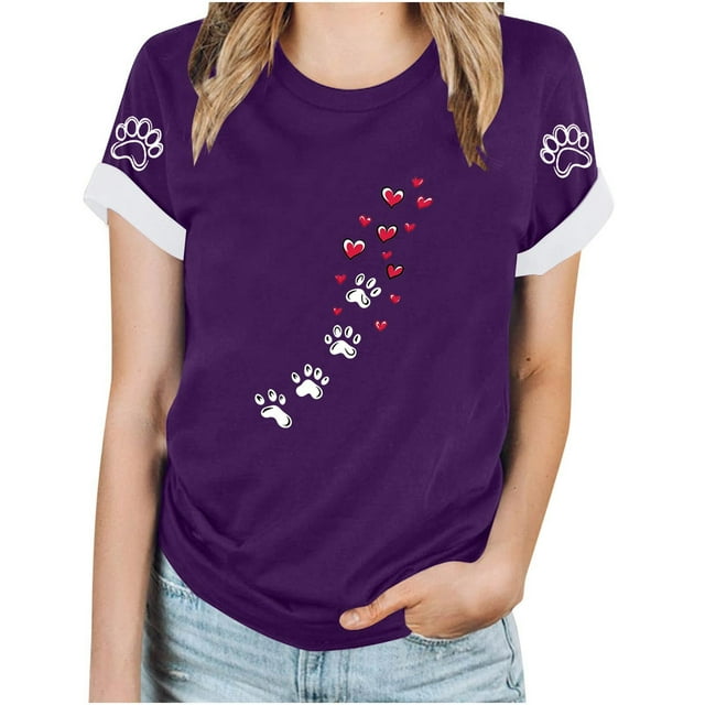 Tops Y Blusas de las Mujeres Estampadas Cuello Redondo Manga Corta, Poliéster Casual Top para Diario, Fiesta Y Todas las Estaciones
