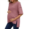 thumbnail image 1 of Camiseta Holgada de Algodón de Color Liso con Cuello Redondo y Aberturas Laterales, Color Rosa, Talla S, 1 of 6