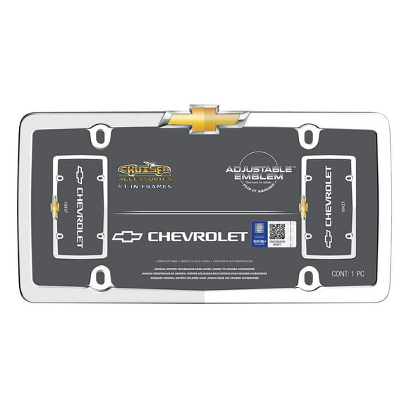 Cruiser License Plate Frame 10437 License Frame; Chevy Yellow Bowtie; Chrome Plated; Gold