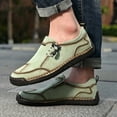 thumbnail image 6 of Men's Loafers Leather Handmade Stitching Casual Breathable Walking Slip-on Comfortable Outdoor Office Shoes Green 11.5 US, 6 of 7