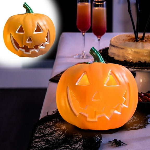 Xihbxyly Linterna de Calabaza de Halloween, Diseño Tallado Brillante, Decoración para Exteriores, Escaparate Espeluznante, Decoración Versátil para Fiestas de Halloween, Fácil de Instalar, Batería No