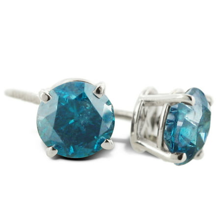 1 1/2ct Blue Diamond Stud Earrings in 14k White Gold