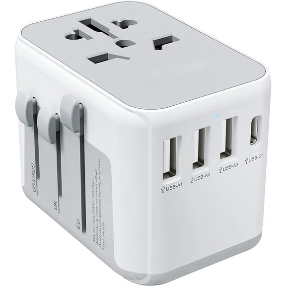 International Travel Plug Adapter with 4 USB Ports for USA to Europe UK France Germany Spain Ireland