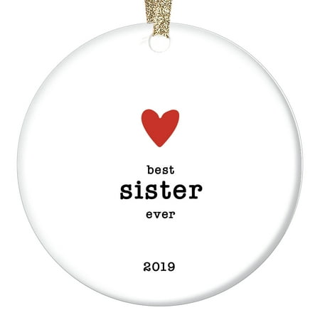 Best Sister Ever Christmas Ornament 2019 Family Daughter Friend Siblings New Baby Keepsake Gift Simple Whimsical Love Heart Typewriter Style Dated Tree Hanging Decoration 3