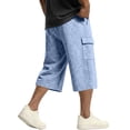 thumbnail image 4 of Zimjoy Men's Below Knee Length Cargo Shorts Elastic Drawstring Capri Bermuda Loose Fit Casual Streetwear Walking Utility Shorts with Multi Pockets Sky Blue 2XL, 4 of 7