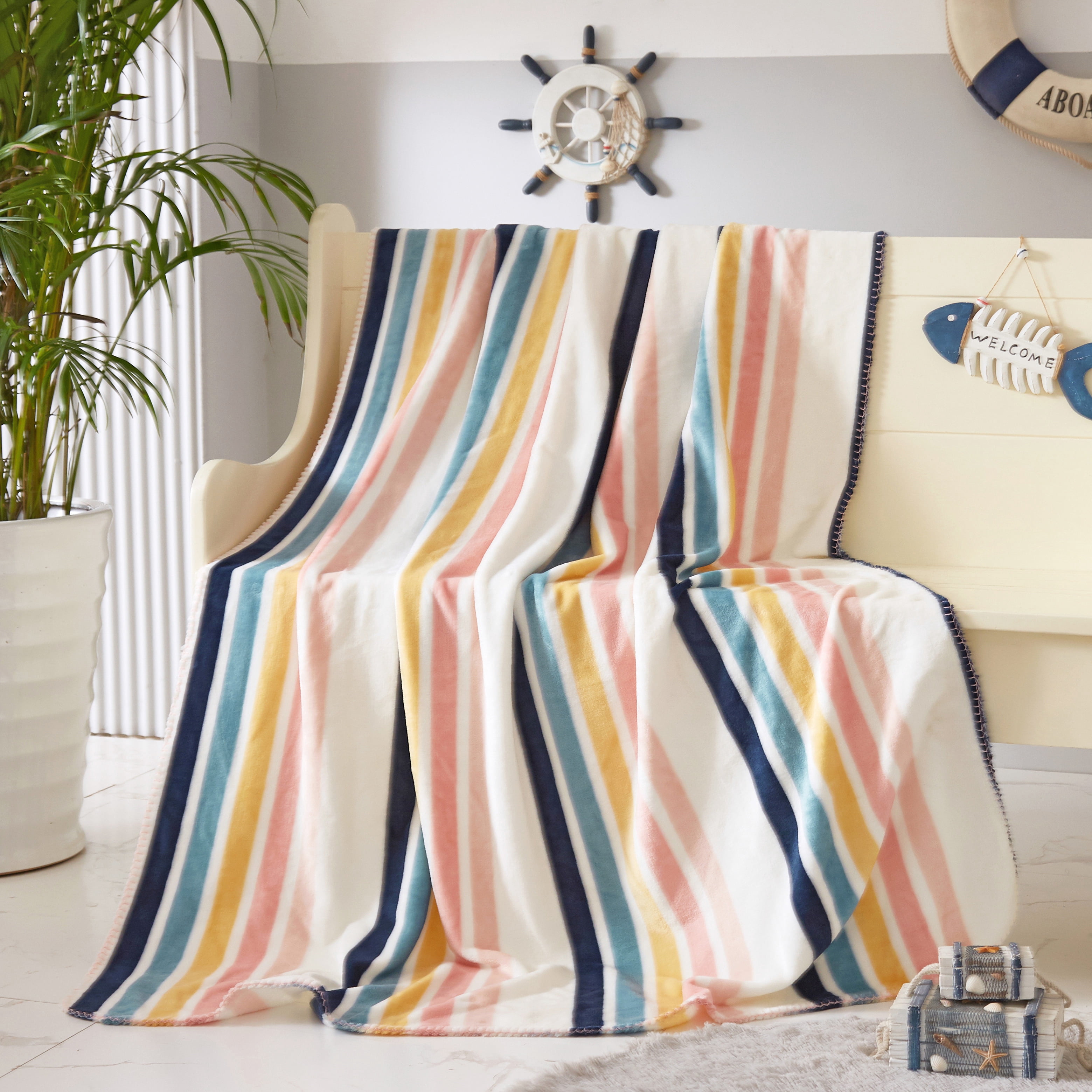 Mainstays Plush Throw Blanket, 50" x 60", Retro Rainbow