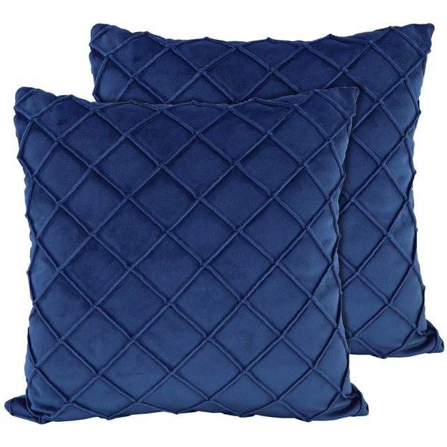 2 Piezas Fundas de Cojines Decorativas de Terciopelo Patrón de Tablero de Ajedrez Cuadros Cuadrados para Sofá Dormitorio Oficina Coche, Azul