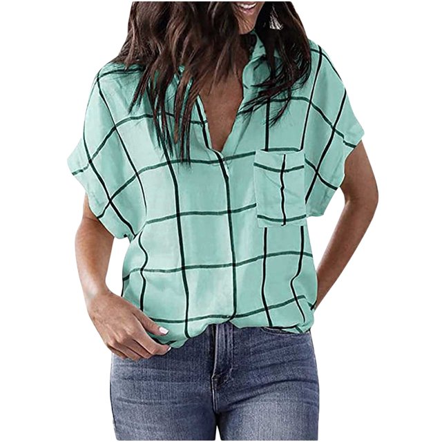 Haut à Col Rabattu Mode Femme Manches Courtes avec Poches Blouse