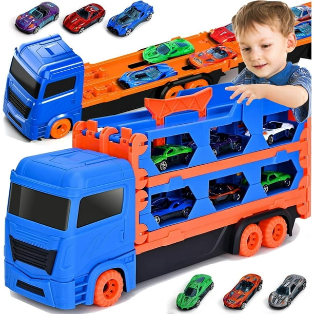 Juguetes para Niños Pequeños para Regalos de Niños de 2 3 4 5 6 Años: Pista de Carreras de 65 Pulgadas para Niños, Camión de Transporte Die-Cast, Juguete para Niños Pequeños, Juego de Juguetes para