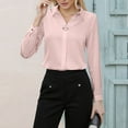 thumbnail image 5 of Satin Button Down Shirts for Women, Yigetop V Neck Shirts for Women Satin Tops for Women Satin Imitation Business Shirts formal Shirts for Women Pink S, 5 of 6