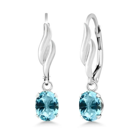 Gem Stone King 925 Sterling Silver Earrings Set With Oval Ice Blue 925 Sterling Silver Earrings Set With Oval Ice Blue Topaz From Swarovski