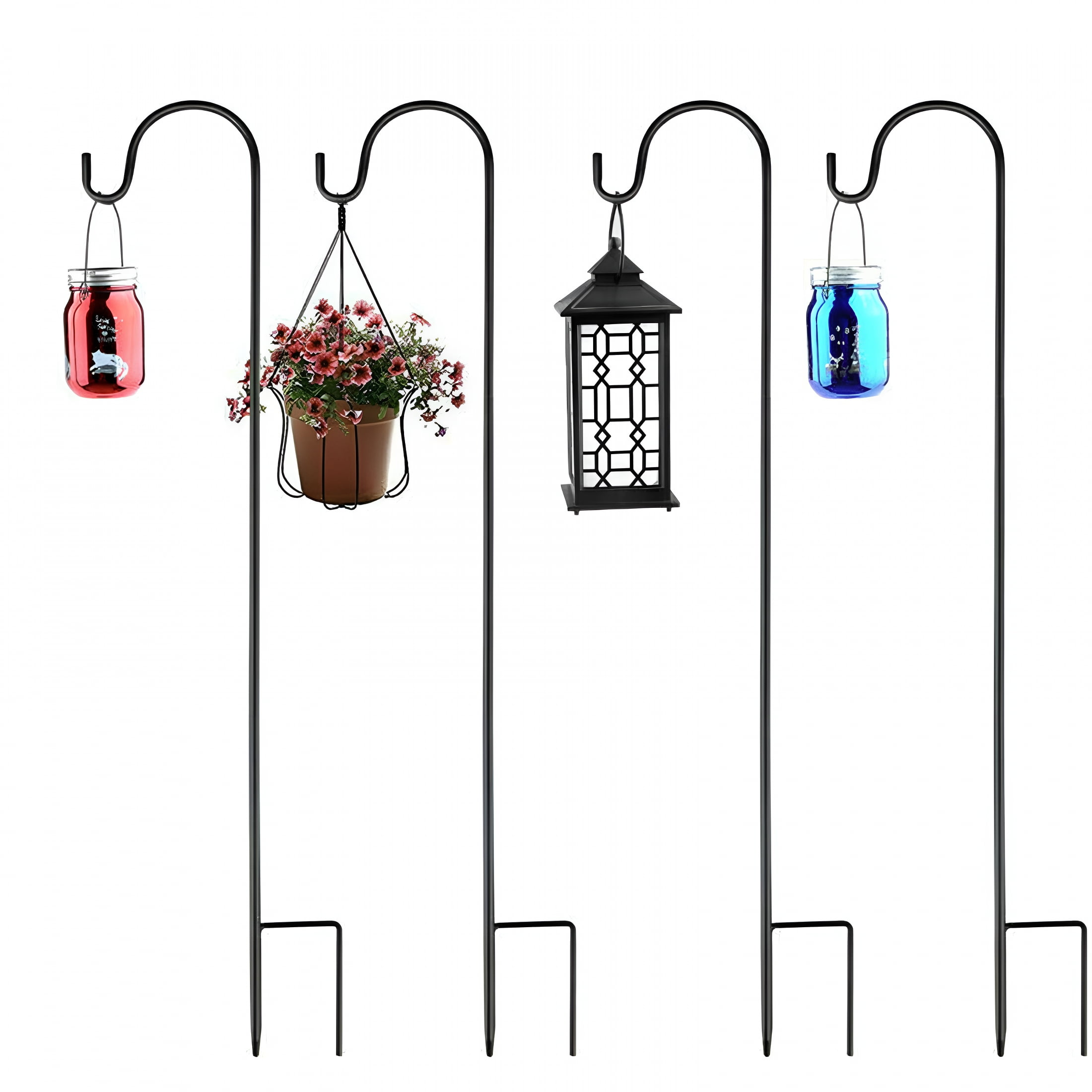 XIBUFE 2026 New Shepherds Hook for Garden,48/36In Tall - 1/2In Thick Hummingbird Bird Feeder Pole Hanging Plants Basket Hanger Light Solar Lantern Mason Jar Wind Chime Wedding Metal,Heavy Duty